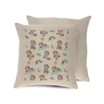 Unicorn pattern, Μαξιλάρι καναπέ ΛΙΝΟ 40x40cm περιέχεται το  γέμισμα