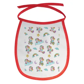Unicorn pattern, Σαλιάρα μωρού αλέκιαστη με κορδόνι Κόκκινη
