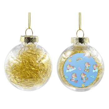 Unicorn pattern, Transparent Christmas tree ball ornament with gold filling 8cm