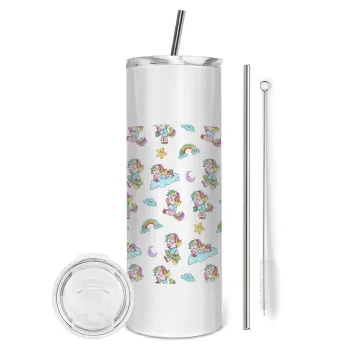 Unicorn pattern, Tumbler stainless steel 600ml, with metal straw & cleaning brush