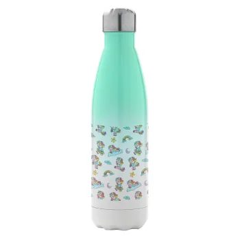 Unicorn pattern, Μεταλλικό παγούρι θερμός Πράσινο/Λευκό (Stainless steel), διπλού τοιχώματος, 500ml