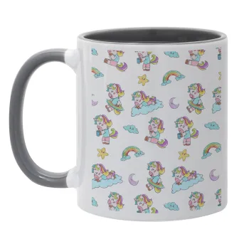 Unicorn pattern, Mug colored grey, ceramic, 330ml