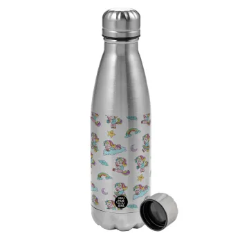 Unicorn pattern, Metallic water bottle, stainless steel, 750ml