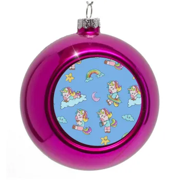 Unicorn pattern, Purple Christmas tree ornament bauble 8cm