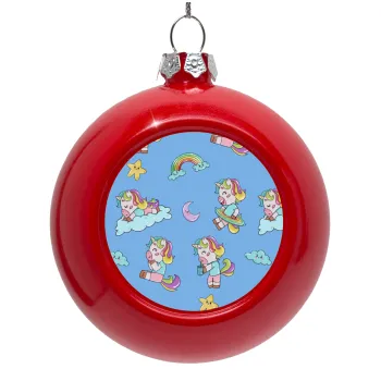 Unicorn pattern, Red Christmas tree ornament bauble 8cm