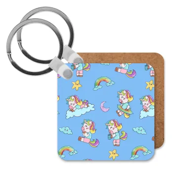 Unicorn pattern, Μπρελόκ Ξύλινο τετράγωνο MDF