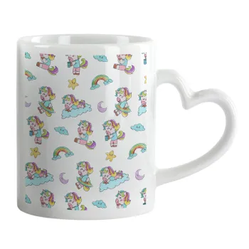 Unicorn pattern, Mug heart handle, ceramic, 330ml