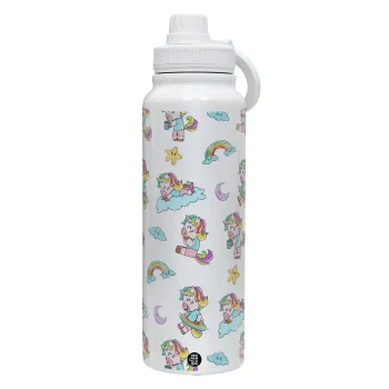Unicorn pattern, 1L Stainless Steel Thermal Bottle with Phone Holder & Double Wall Insulation