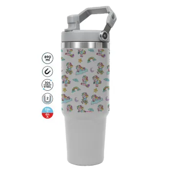 Unicorn pattern, GREY color, 890ml (30oz) stainless Steel Tumbler with Handle
