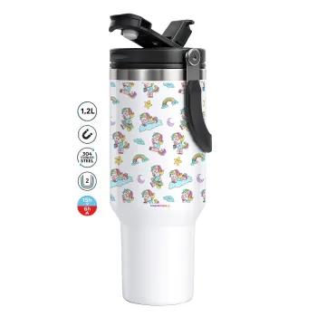 Unicorn pattern, Mega Stainless steel Tumbler with lid, double wall 1,2L