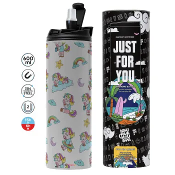 Unicorn pattern, Tumbler stainless steel GREY 600ml