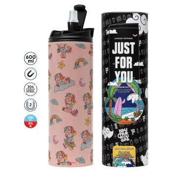 Unicorn pattern, Tumbler stainless steel PINK 600ml