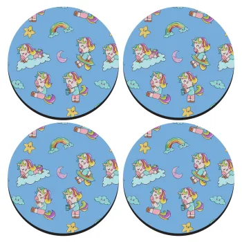 Unicorn pattern, ΣΕΤ 4 Σουβέρ ξύλινα στρογγυλά (9cm)