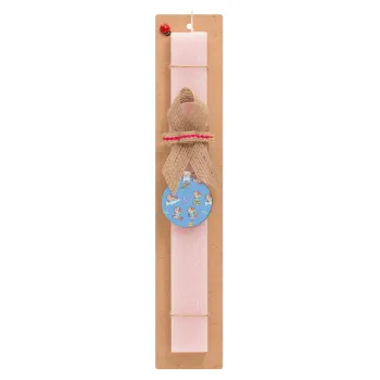 Unicorn pattern, Easter Set, wooden keychain & scented flat Easter candle (30cm) (PINK)