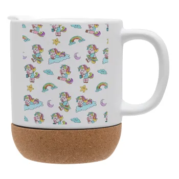 Unicorn pattern, Κούπα, κεραμική με βάση φελού και καπάκι (ΜΑΤ), 330ml