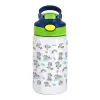 Children's hot water bottle, stainless steel, with safety straw, green, blue (350ml)