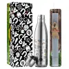 Easter Set, metallic stainless thermos flask (500ml) & scented flat Easter candle (30cm) (GRAY)