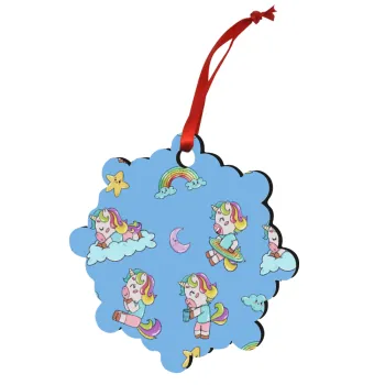 Unicorn pattern, Christmas ornament snowflake wooden 7.5cm