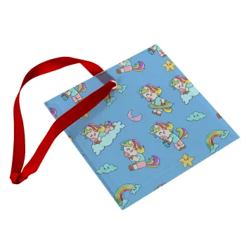 Unicorn pattern, Στολίδι Χριστουγεννιάτικο στολίδι γυάλινο τετράγωνο 9x9cm