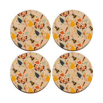 Πεταλούδες, ΣΕΤ x4 Σουβέρ ξύλινα στρογγυλά plywood (9cm)