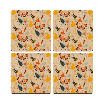 Πεταλούδες, ΣΕΤ x4 Σουβέρ ξύλινα τετράγωνα plywood (9cm)