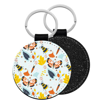 Πεταλούδες, Μπρελόκ Δερματίνη, στρογγυλό ΜΑΥΡΟ (5cm)