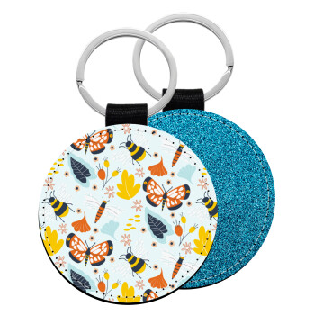 Πεταλούδες, Μπρελόκ Δερματίνη, στρογγυλό ΜΠΛΕ (5cm)