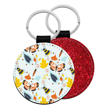 Πεταλούδες, Μπρελόκ Δερματίνη, στρογγυλό ΚΟΚΚΙΝΟ (5cm)