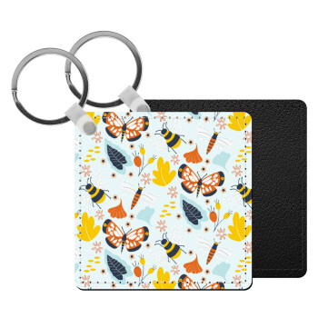 Πεταλούδες, Μπρελόκ Δερματίνη, τετράγωνο ΜΑΥΡΟ (5x5cm)