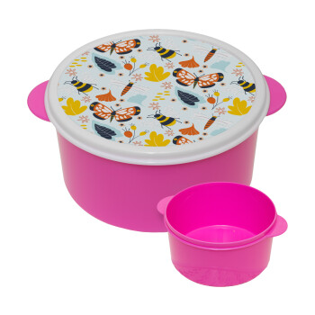 Πεταλούδες, ΡΟΖ παιδικό δοχείο φαγητού (lunchbox) πλαστικό (BPA-FREE) Lunch Βox M16 x Π16 x Υ8cm