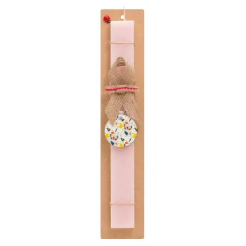 Πεταλούδες, Easter Set, wooden keychain & scented flat Easter candle (30cm) (PINK)