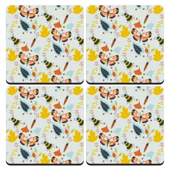 Πεταλούδες, ΣΕΤ 4 Σουβέρ ξύλινα τετράγωνα (9cm)