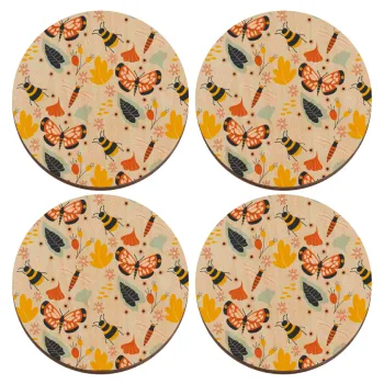 Πεταλούδες, ΣΕΤ x4 Σουβέρ ξύλινα στρογγυλά plywood (9cm)