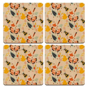 Πεταλούδες, ΣΕΤ x4 Σουβέρ ξύλινα τετράγωνα plywood (9cm)