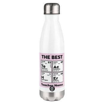 THE BEST Teacher chemical symbols, Μεταλλικό παγούρι θερμός Λευκό (Stainless steel), διπλού τοιχώματος, 500ml