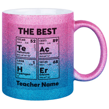 THE BEST Teacher chemical symbols, Κούπα Χρυσή/Μπλε Glitter, κεραμική, 330ml