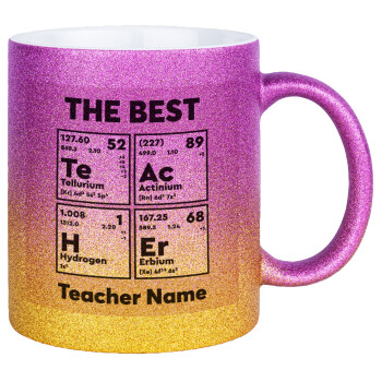 THE BEST Teacher chemical symbols, Κούπα Χρυσή/Ροζ Glitter, κεραμική, 330ml