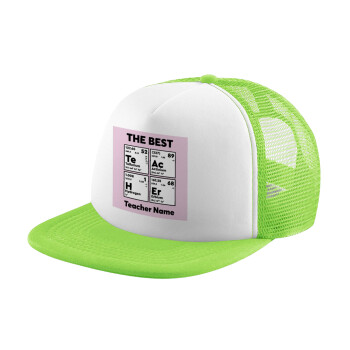 THE BEST Teacher chemical symbols, Καπέλο Soft Trucker με Δίχτυ Πράσινο/Λευκό