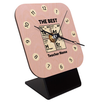 THE BEST Teacher chemical symbols, Quartz Table clock in natural wood (10cm)