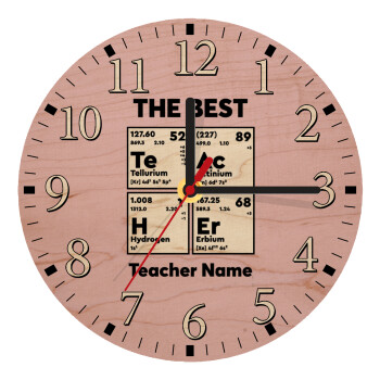 THE BEST Teacher chemical symbols, Ρολόι τοίχου ξύλινο plywood (20cm)