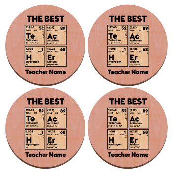 THE BEST Teacher chemical symbols, ΣΕΤ x4 Σουβέρ ξύλινα στρογγυλά plywood (9cm)