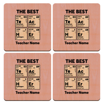 THE BEST Teacher chemical symbols, ΣΕΤ x4 Σουβέρ ξύλινα τετράγωνα plywood (9cm)