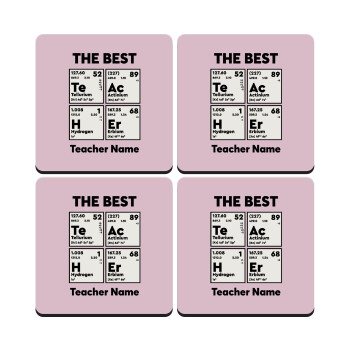 THE BEST Teacher chemical symbols, ΣΕΤ 4 Σουβέρ ξύλινα τετράγωνα (9cm)