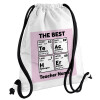 THE BEST Teacher chemical symbols, Τσάντα πλάτης πουγκί GYMBAG λευκή, με τσέπη (40x48cm) & χονδρά κορδόνια