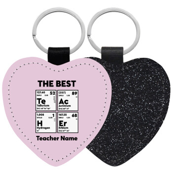 THE BEST Teacher chemical symbols, Μπρελόκ PU δερμάτινο glitter καρδιά ΜΑΥΡΟ
