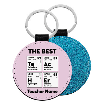THE BEST Teacher chemical symbols, Μπρελόκ Δερματίνη, στρογγυλό ΜΠΛΕ (5cm)