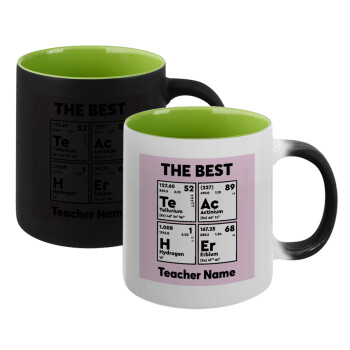 THE BEST Teacher chemical symbols, Κούπα Μαγική εσωτερικό πράσινο, κεραμική 330ml που αλλάζει χρώμα με το ζεστό ρόφημα
