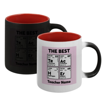 THE BEST Teacher chemical symbols, Κούπα Μαγική εσωτερικό κόκκινο, κεραμική, 330ml που αλλάζει χρώμα με το ζεστό ρόφημα (1 τεμάχιο)