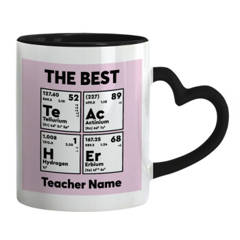 THE BEST Teacher chemical symbols, Κούπα καρδιά χερούλι μαύρη, κεραμική, 330ml