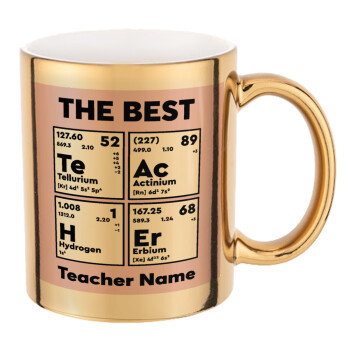 THE BEST Teacher chemical symbols, Κούπα κεραμική, χρυσή καθρέπτης, 330ml